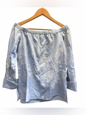 Lafayette 148 New York Light Blue Cotton Top Off Shoulder Neckline Size S